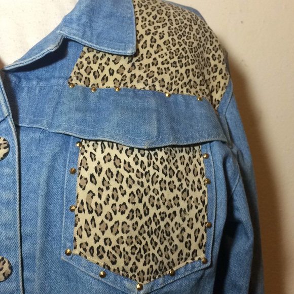 Women’s Vintage denim jacket leopard spots size M - Picture 3 of 8